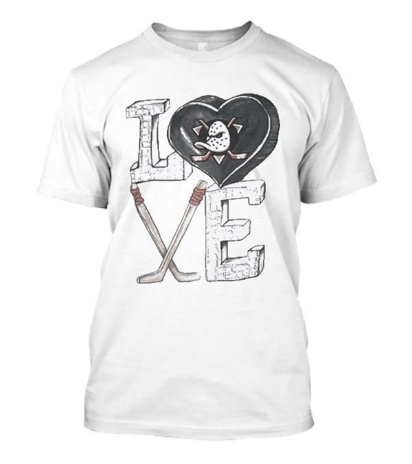 Anaheim Ducks Puck Heart Love Hockey Sticks T-Shirt
