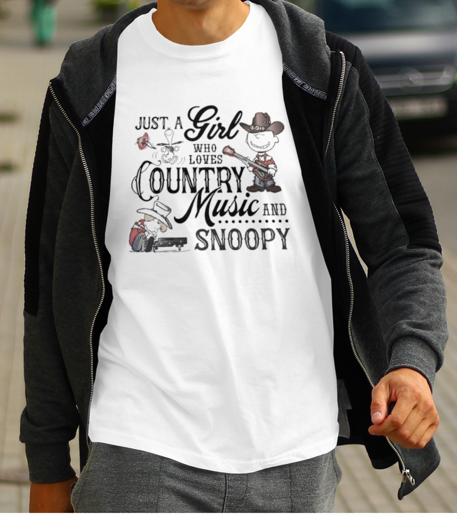 Just A Girl Who Loves Country Music And Snoopy Cowboy Hat Guitar T-Shirt