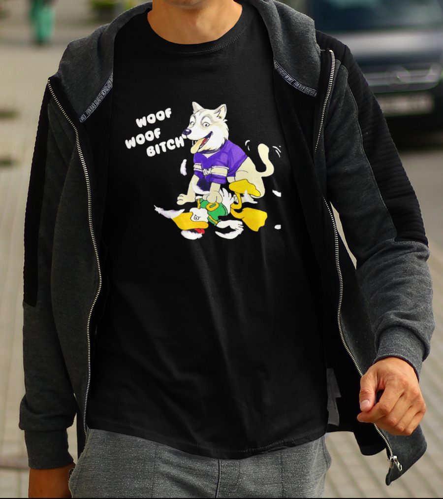 Washington Huskies Woof Woof Bitch Cartoon Mascot Scene T-Shirt