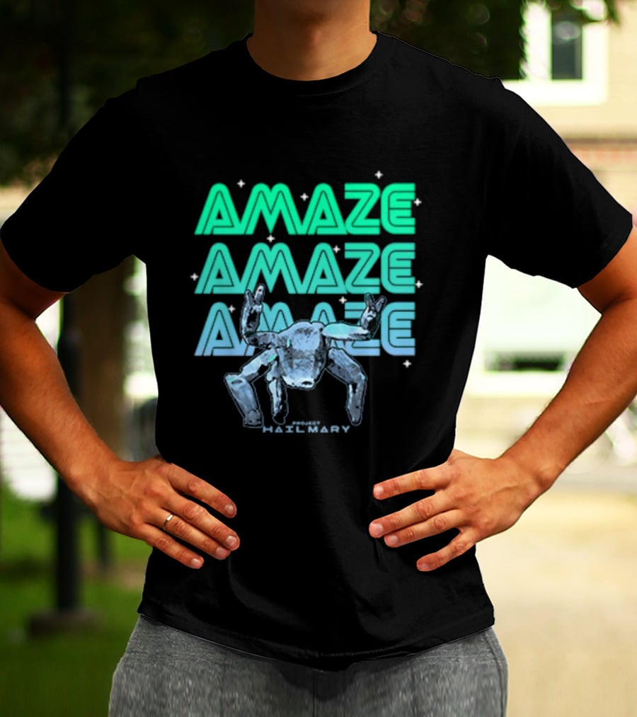 Amaze Amaze Amaze Project Hail Mary Rocky Alien Neon T-Shirt