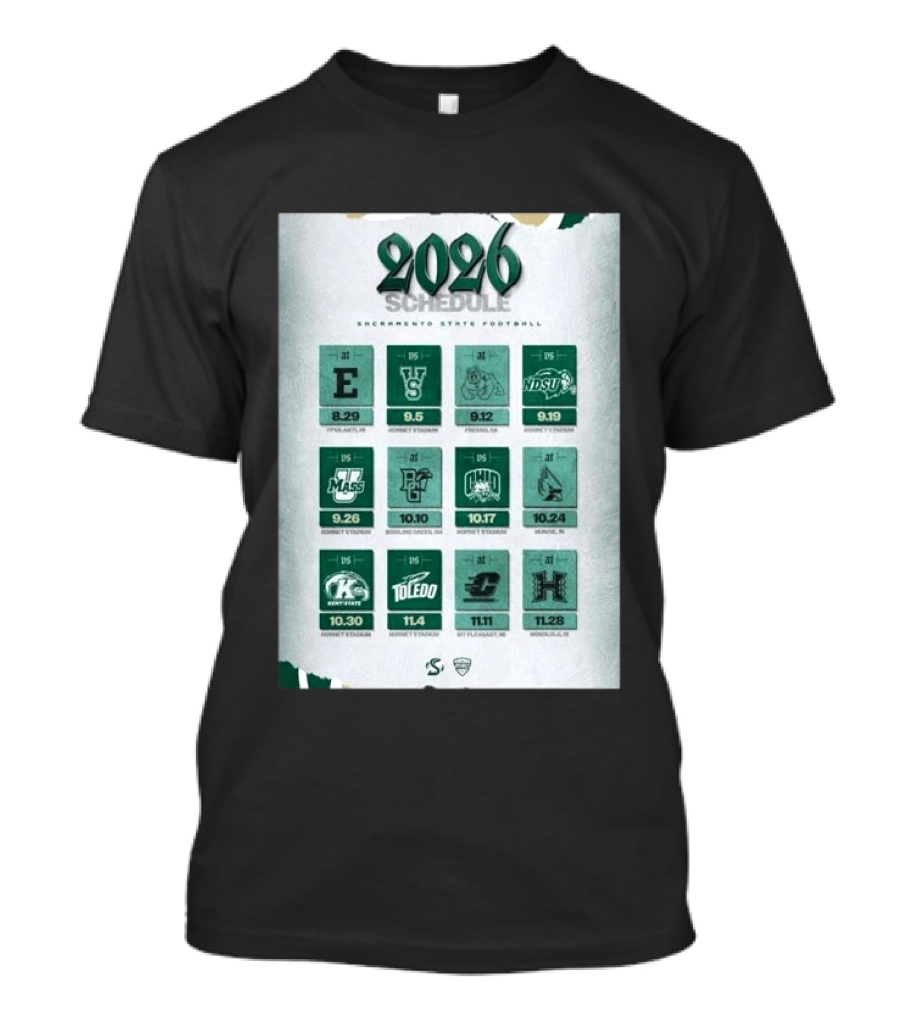 Sacramento State Hornets 2026 Football Schedule Season Opponents And Dates T-Shirt