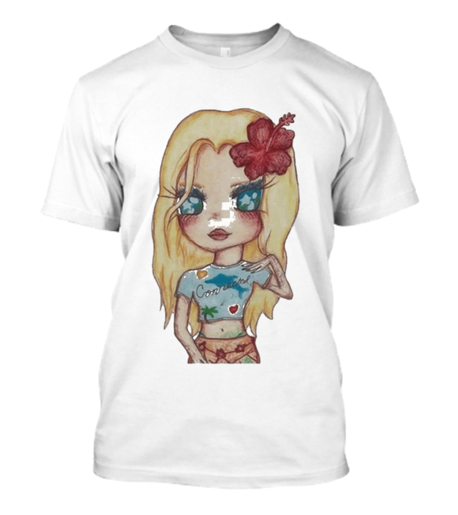 Zara Larsson Midnight Sun Tour 2025 Cartoon Illustration With Blonde Girl And Red Flower T-Shirt