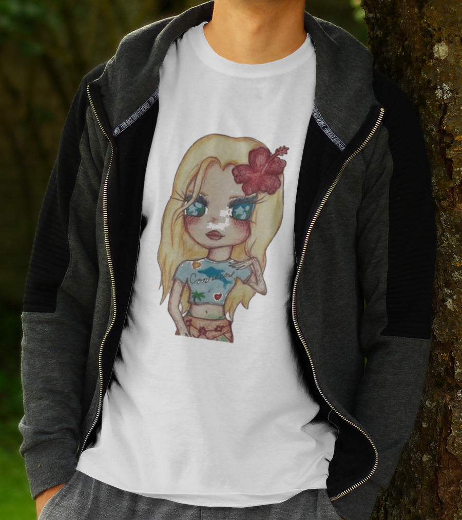 Zara Larsson Midnight Sun Tour 2025 Cartoon Illustration With Blonde Girl And Red Flower T-Shirt