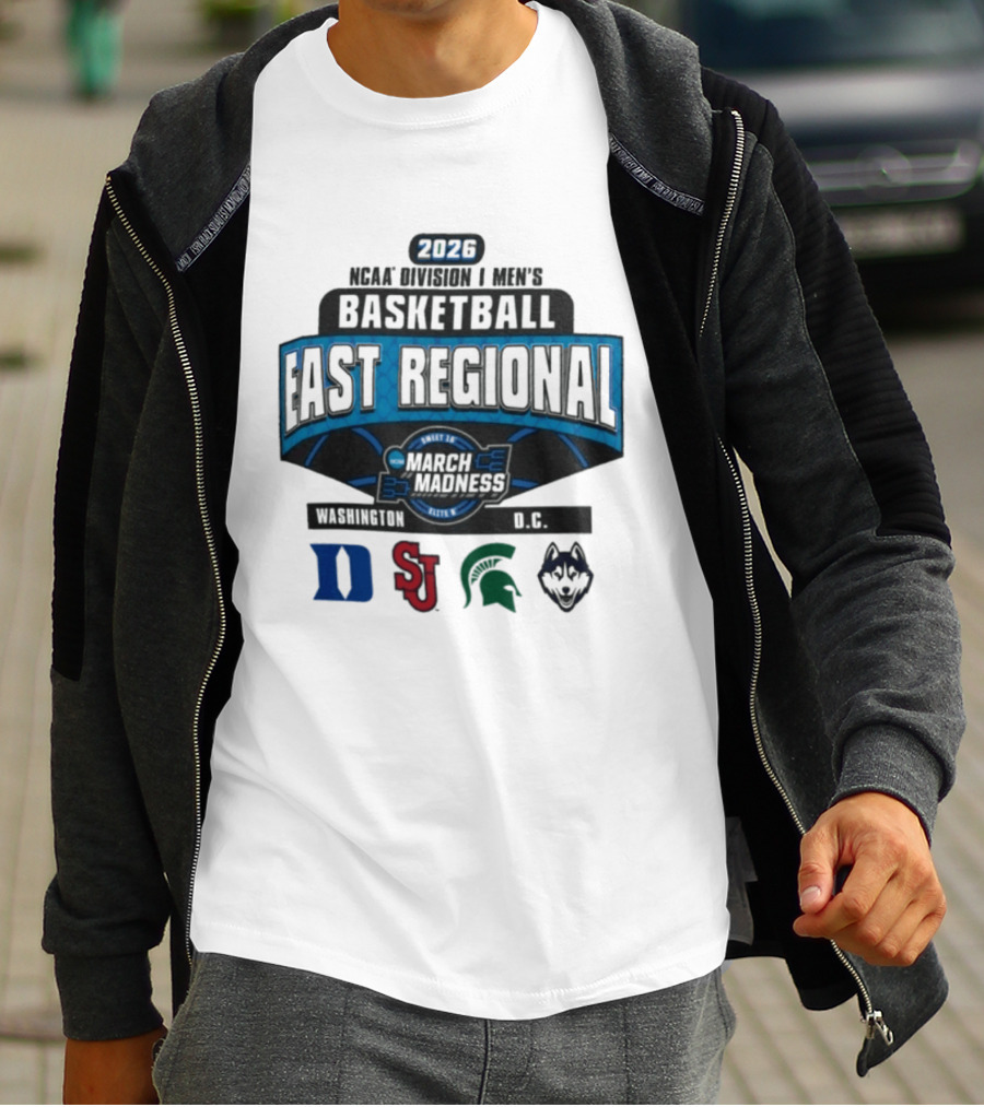 2026 NCAA Division I Men's Basketball Sweet Sixteen East Regional March Madness Duke St. John's Michigan State UConn Logos T-Shirt