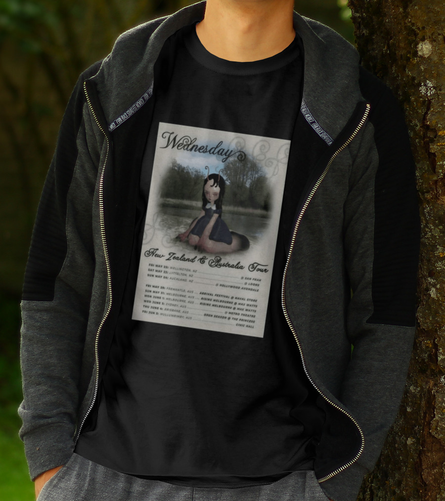 Wednesday New Zealand Australia Tour 2026 Wellington Lyttelton Auckland Fremantle Melbourne Sydney Brisbane Mullumbimby T-Shirt
