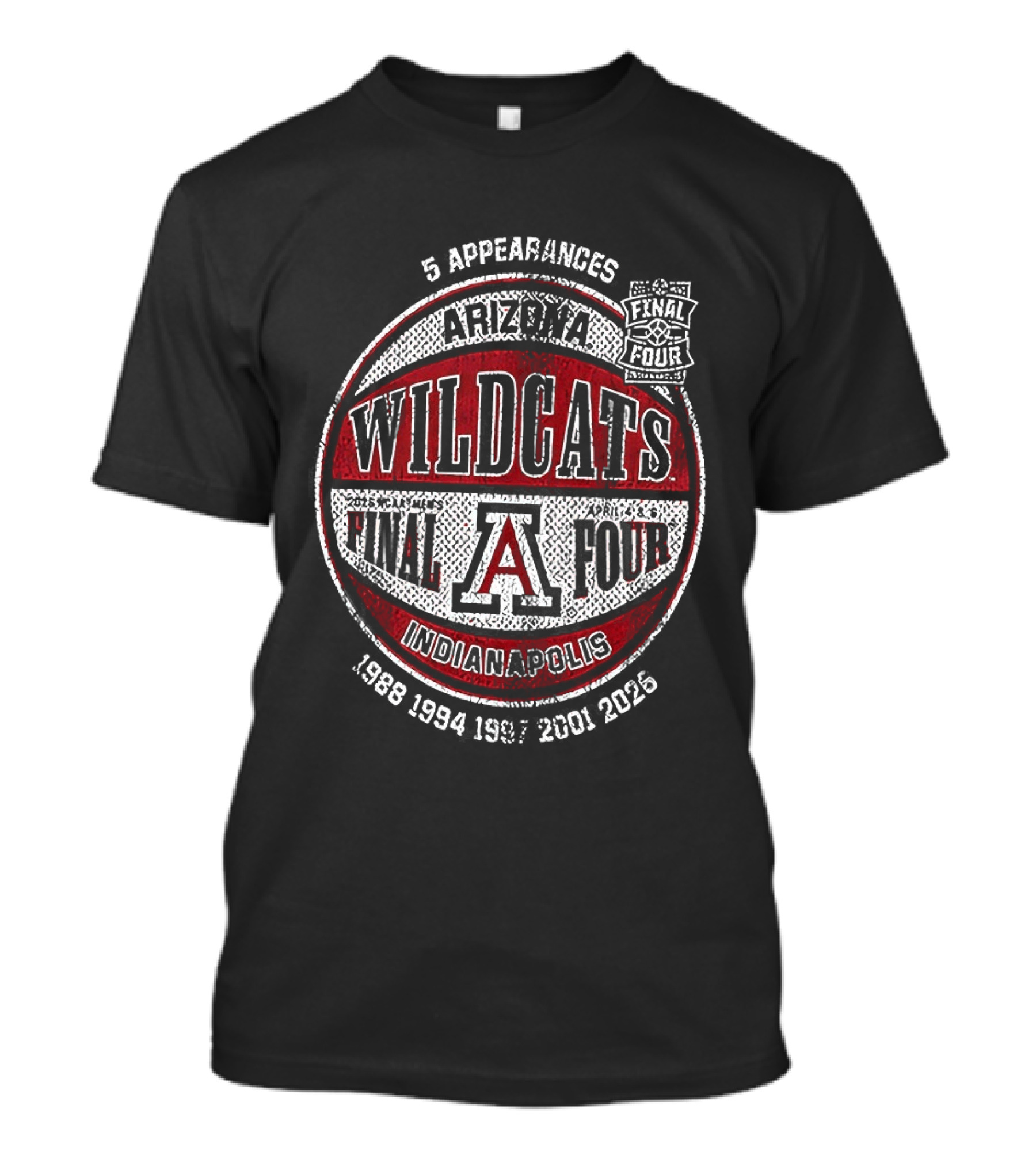 Arizona Wildcats NCAA Basketball Final Four 2026 Indianapolis 5 Appearances T-Shirt