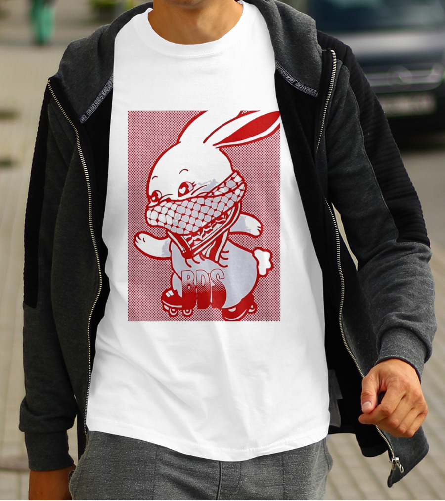 BDS Palestine Bunny With Keffiyeh And Roller Skates T-Shirt