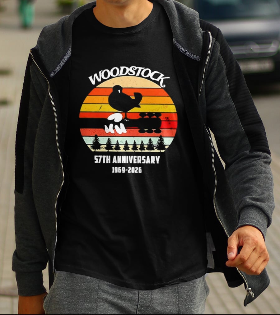 Woodstock 57th Anniversary 1969 2026 Bird Vintage Sunset Stripes T-Shirt