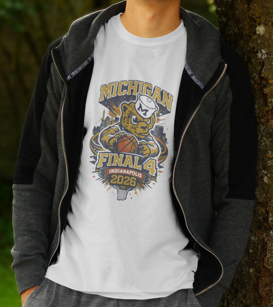 Michigan Wolverines Final Four 2026 Indianapolis Basketball Bear With Sailor Hat T-Shirt