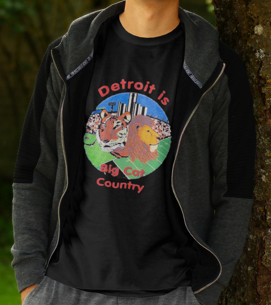 Detroit Is Big Cat Country Tigers Lions Stadium Skyline T-Shirt