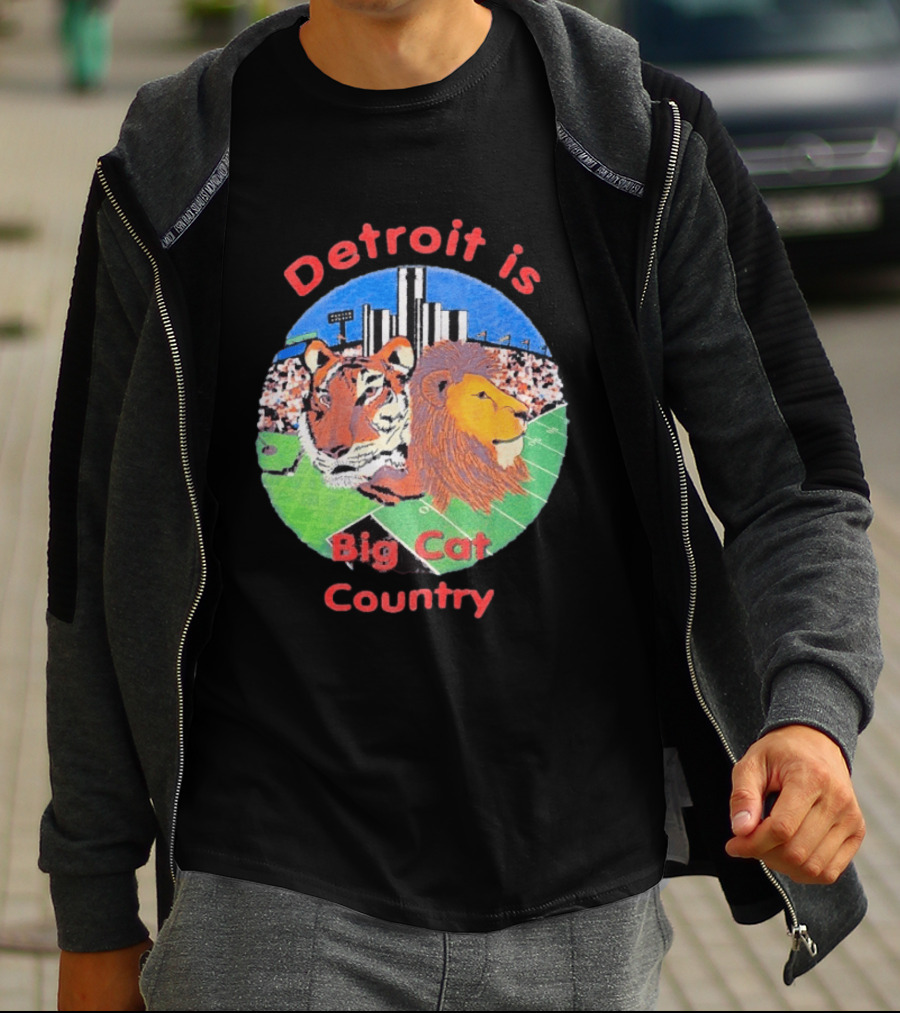 Detroit Is Big Cat Country Tigers Lions Stadium Skyline T-Shirt