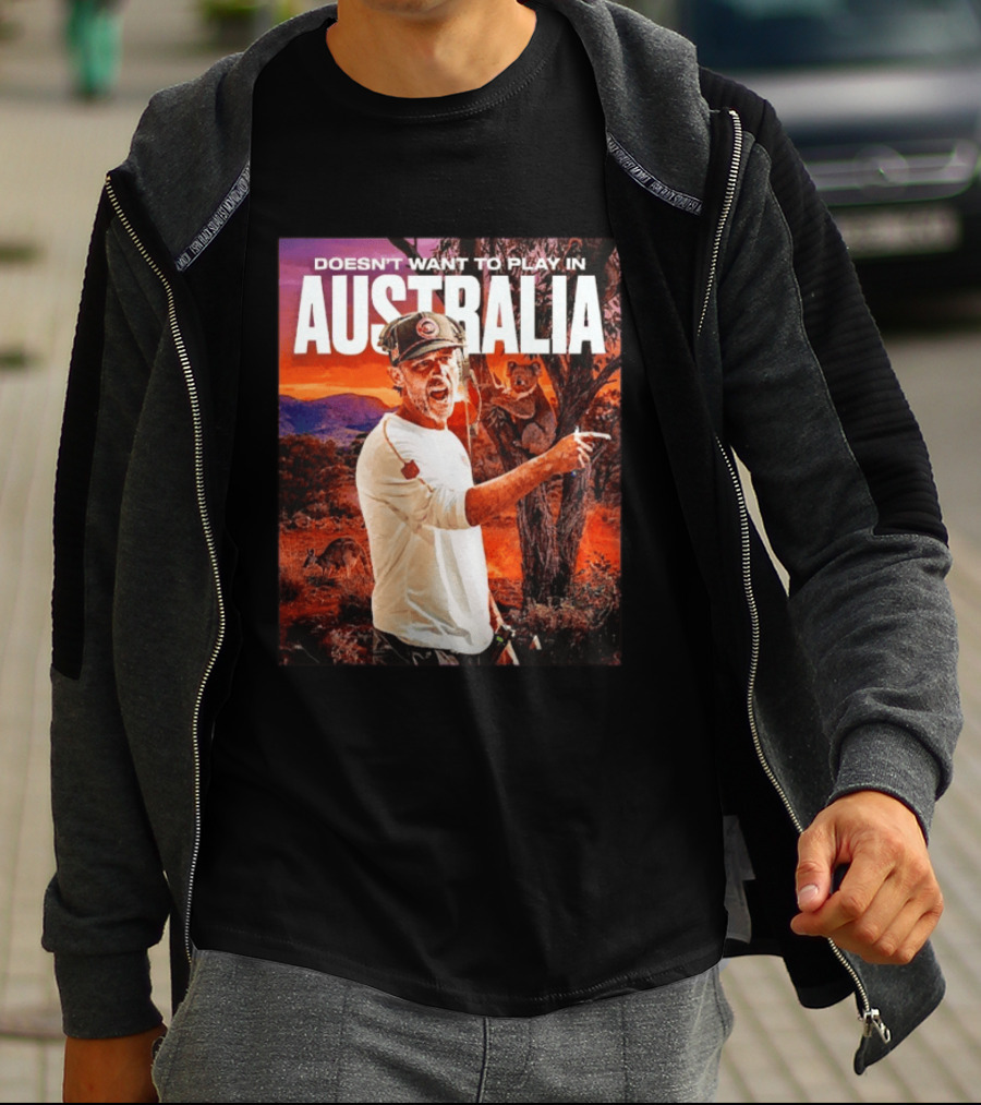 Doesn't Want To Play In Australia Kyle Shanahan San Francisco 49ers Coaching Kangaroos Koalas Scene T-Shirt