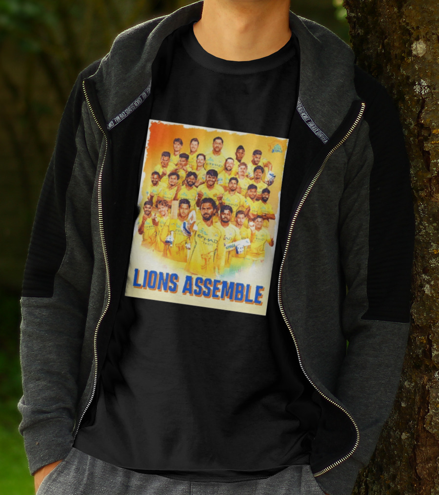 Raring To Roar Lions Assemble Chennai Super Kings Team Celebration T-Shirt