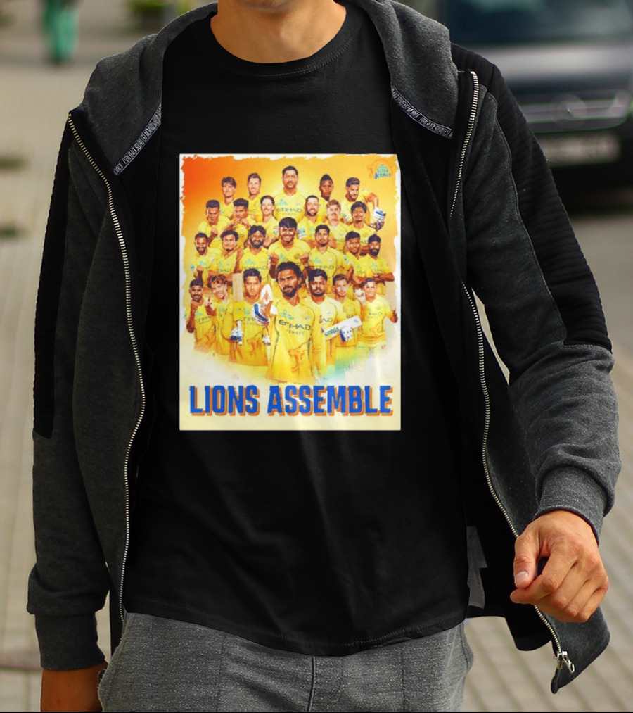 Raring To Roar Lions Assemble Chennai Super Kings Team Celebration T-Shirt