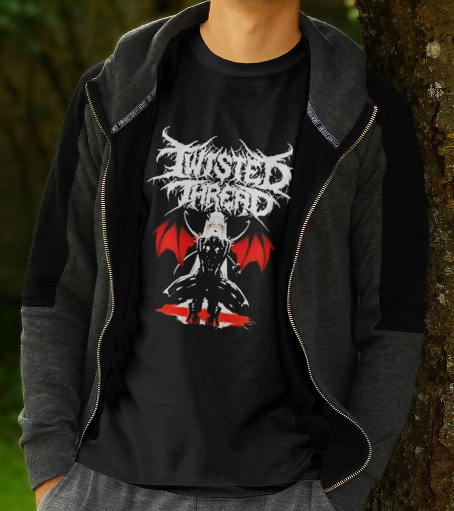 Twisted Thread Dark Angel Red Wings White T-Shirt