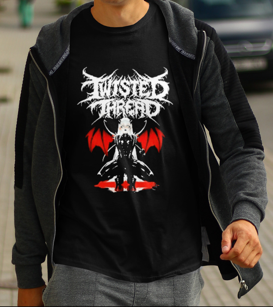 Twisted Thread Dark Angel Red Wings White T-Shirt