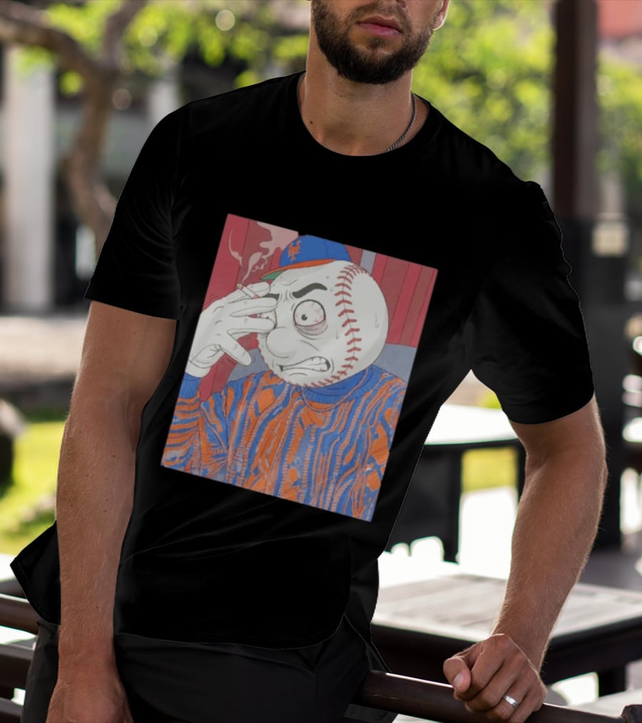 Mr. Met Stressed Smoking New York Mets Baseball Fan T-Shirt