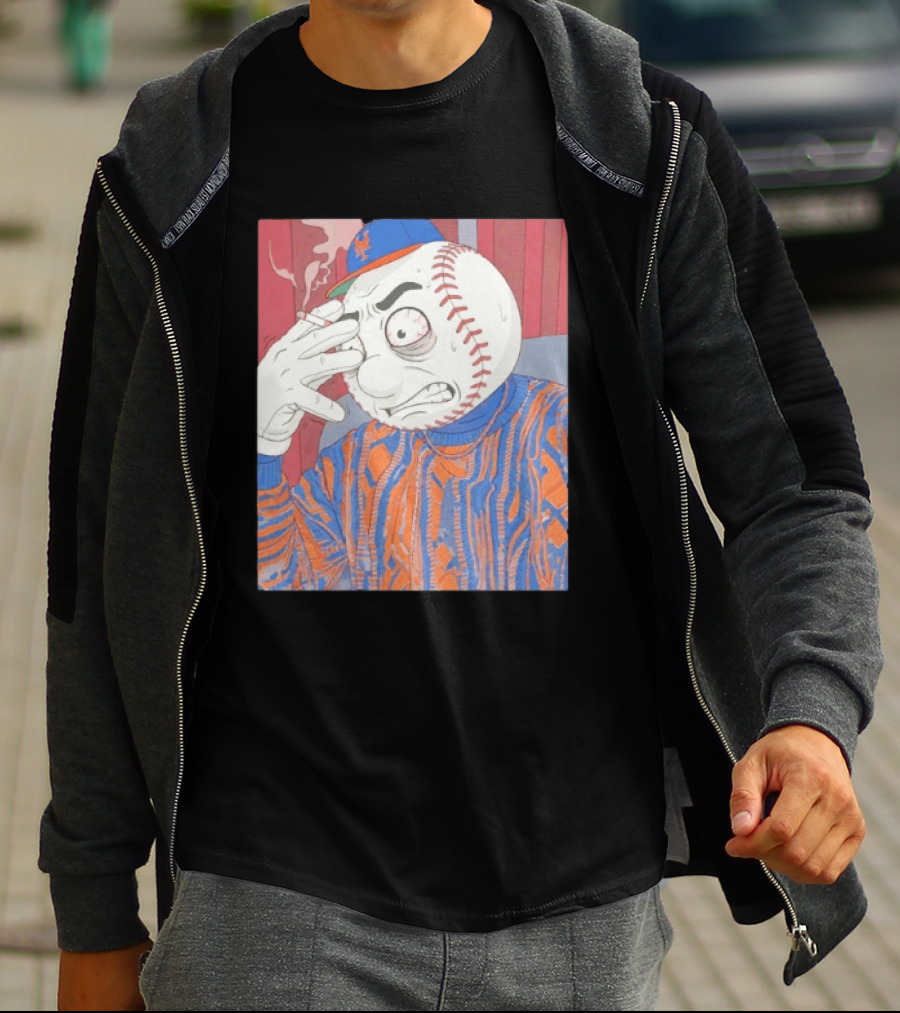 Mr. Met Stressed Smoking New York Mets Baseball Fan T-Shirt