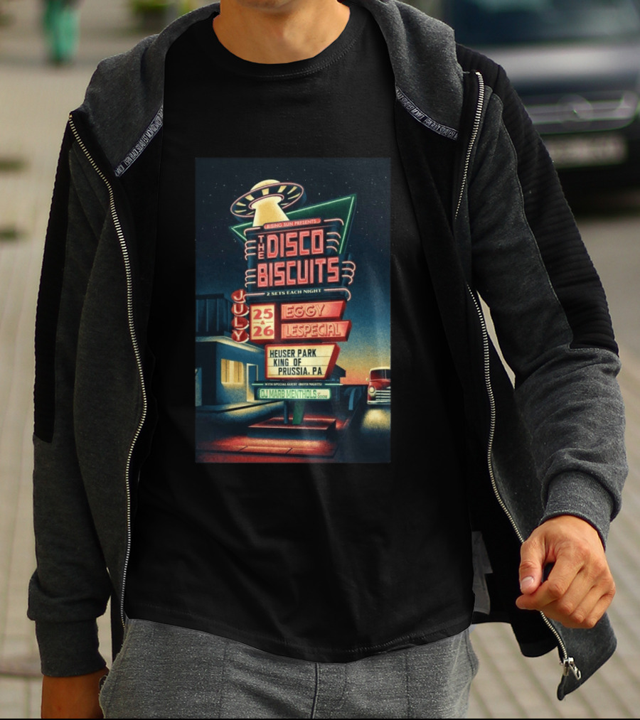 Rising Sun Presents The Disco Biscuits July 25 Eggy 26 Lespecial Heuser Park King Of Prussia PA T-Shirt