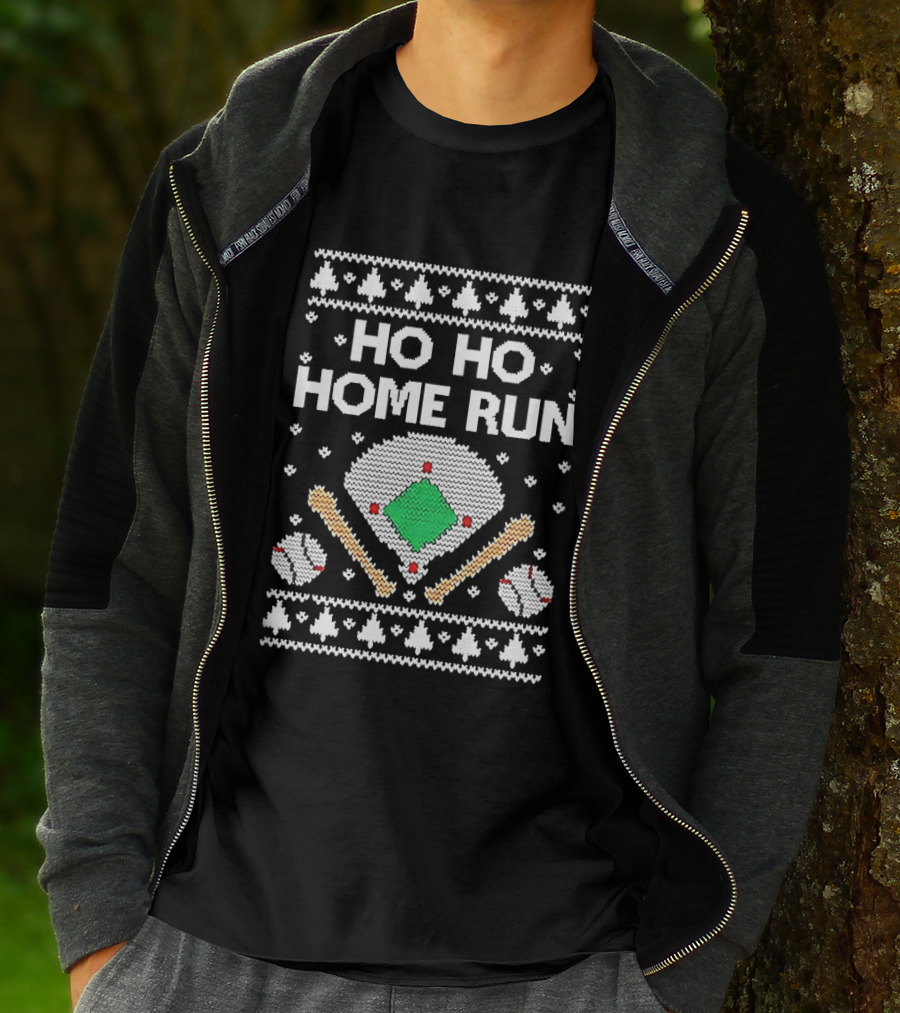Tstars Ho Ho Home Run Ugly Christmas Baseball Festive Holiday T-Shirt