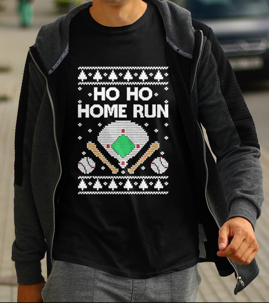 Tstars Ho Ho Home Run Ugly Christmas Baseball Festive Holiday T-Shirt