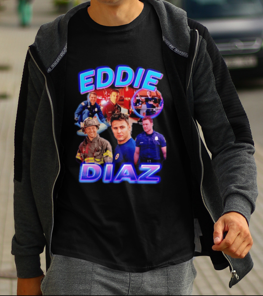Eddie Diaz Firefighter Collage Action Scenes And Portraits T-Shirt