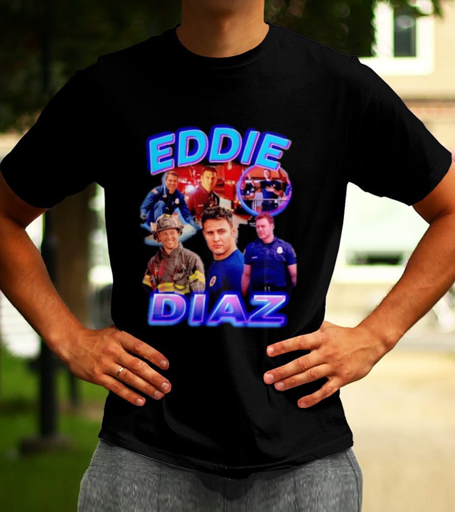 Eddie Diaz Firefighter Collage Action Scenes And Portraits T-Shirt