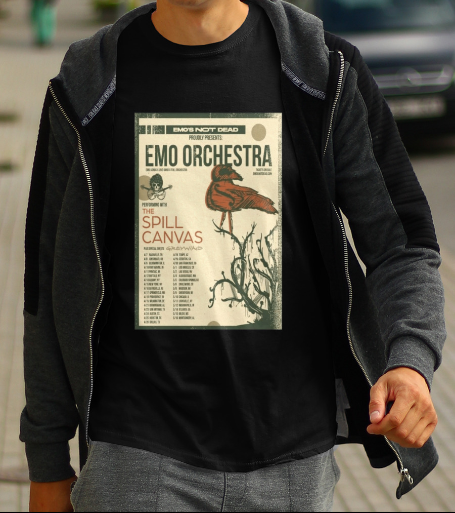 Emo Orchestra USA Tour 2026 With The Spill And Greywind Tour Dates T-Shirt