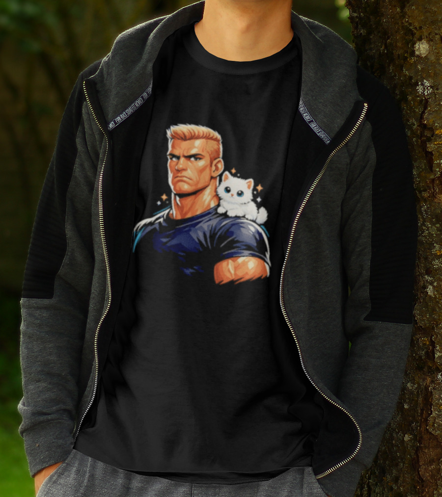 GigaChad With Tiny Cat Meme Buff Aesthetic T-Shirt