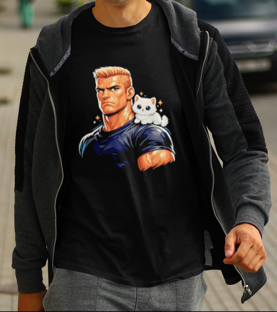 GigaChad With Tiny Cat Meme Buff Aesthetic T-Shirt