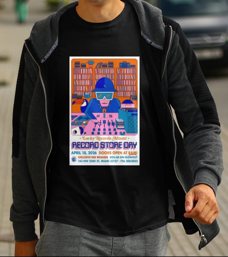 Lucky Records Miami Record Store Day April 18 2026 Exclusive RSD Releases Dollar Bin Blowout T-Shirt