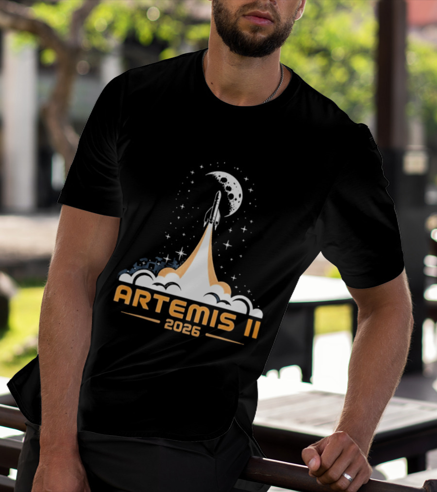 Artemis II 2026 Moon Rocket Launch With Stars And Moon T-Shirt
