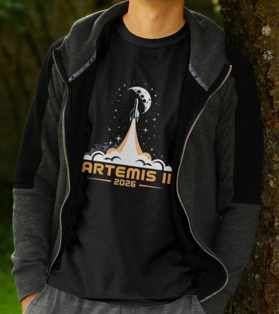 Artemis II 2026 Moon Rocket Launch With Stars And Moon T-Shirt