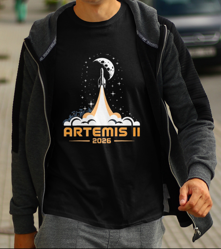 Artemis II 2026 Moon Rocket Launch With Stars And Moon T-Shirt