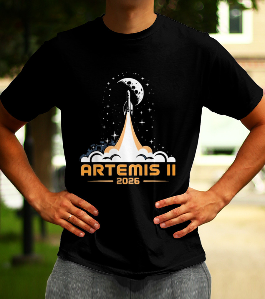 Artemis II 2026 Moon Rocket Launch With Stars And Moon T-Shirt
