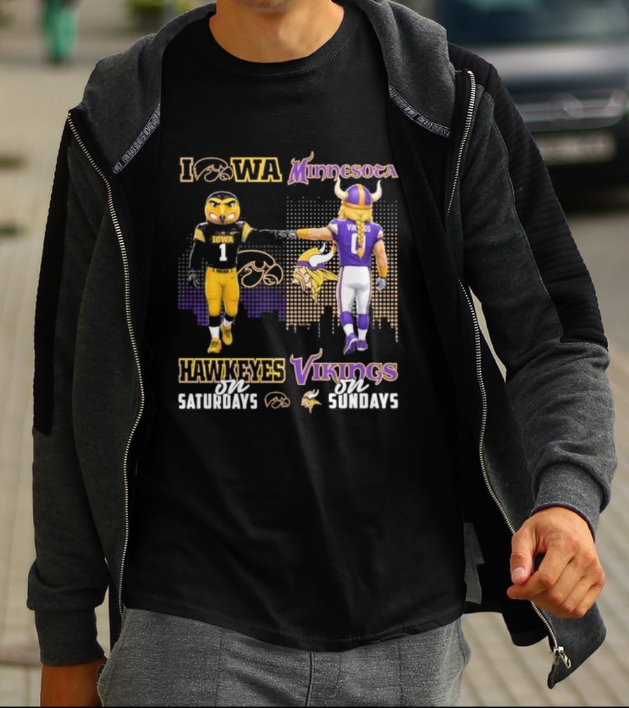 Iowa Hawkeyes On Saturdays Minnesota Vikings On Sundays Football Mascots T-Shirt