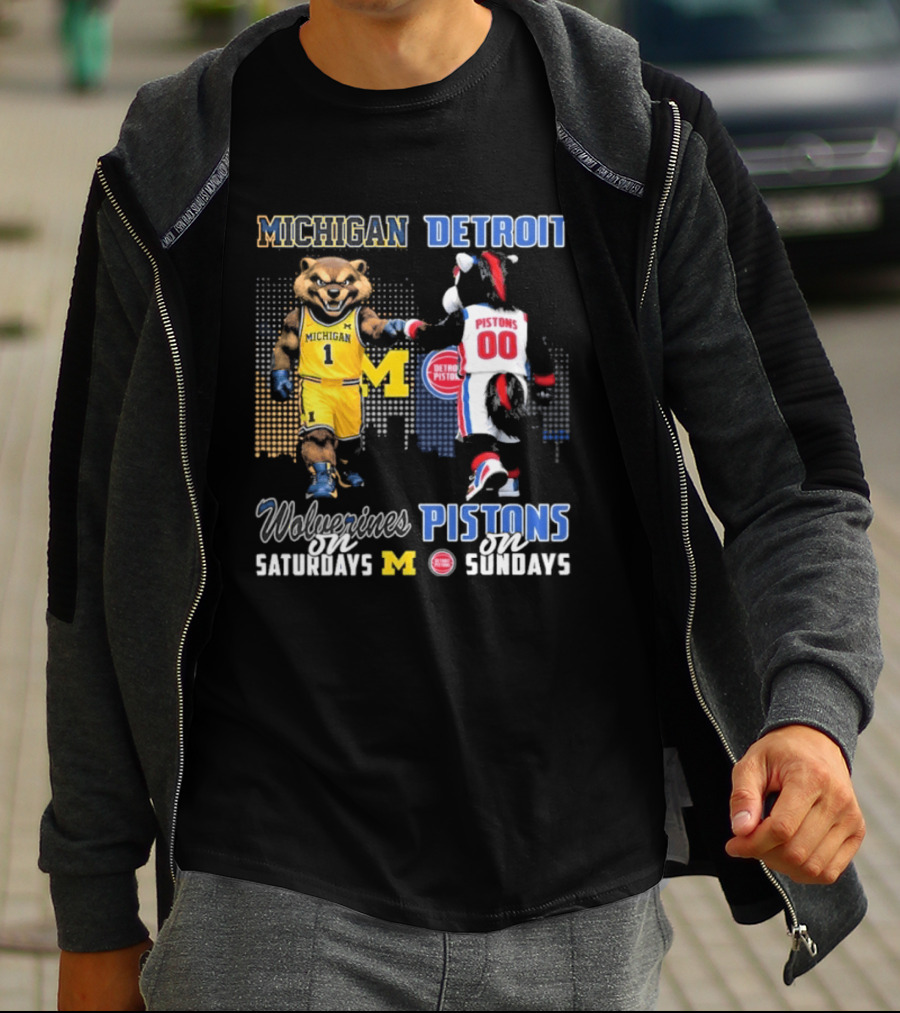 Michigan Wolverines Saturdays Detroit Pistons Sundays Mascots T-Shirt