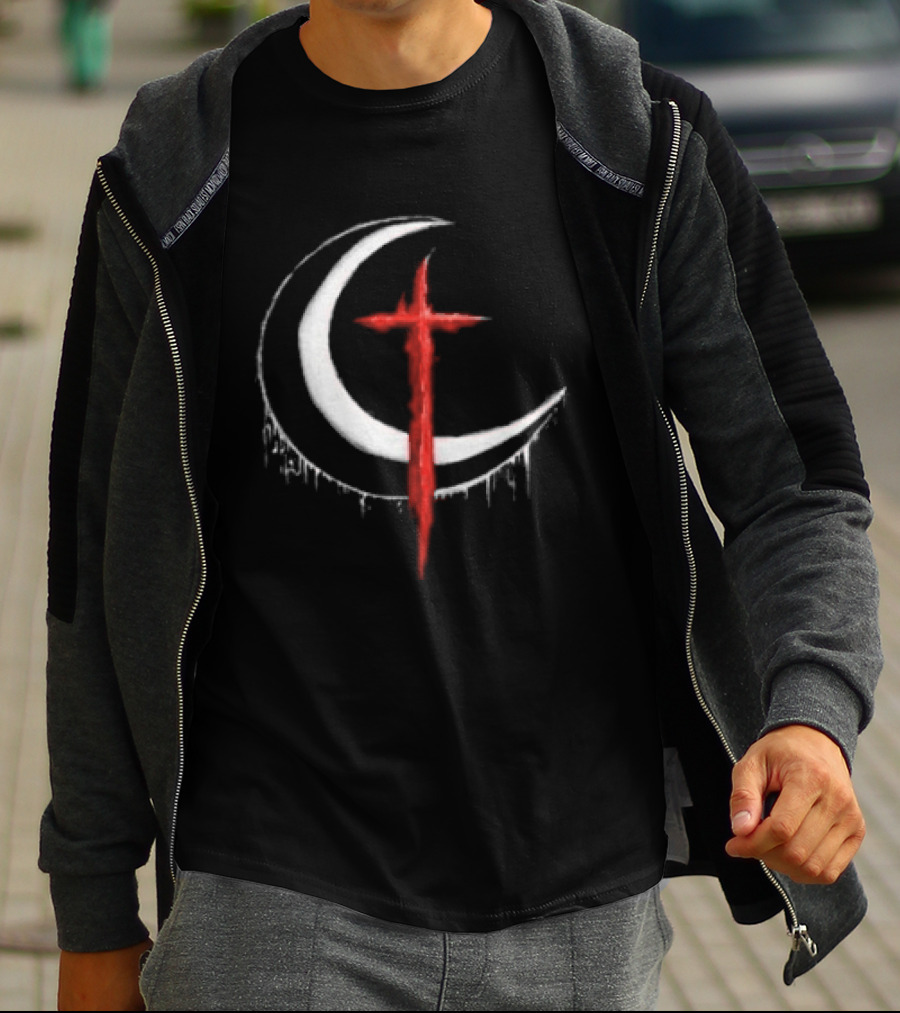 Doggie Deimos Blood Moon Dripping Red Crescent And Cross T-Shirt