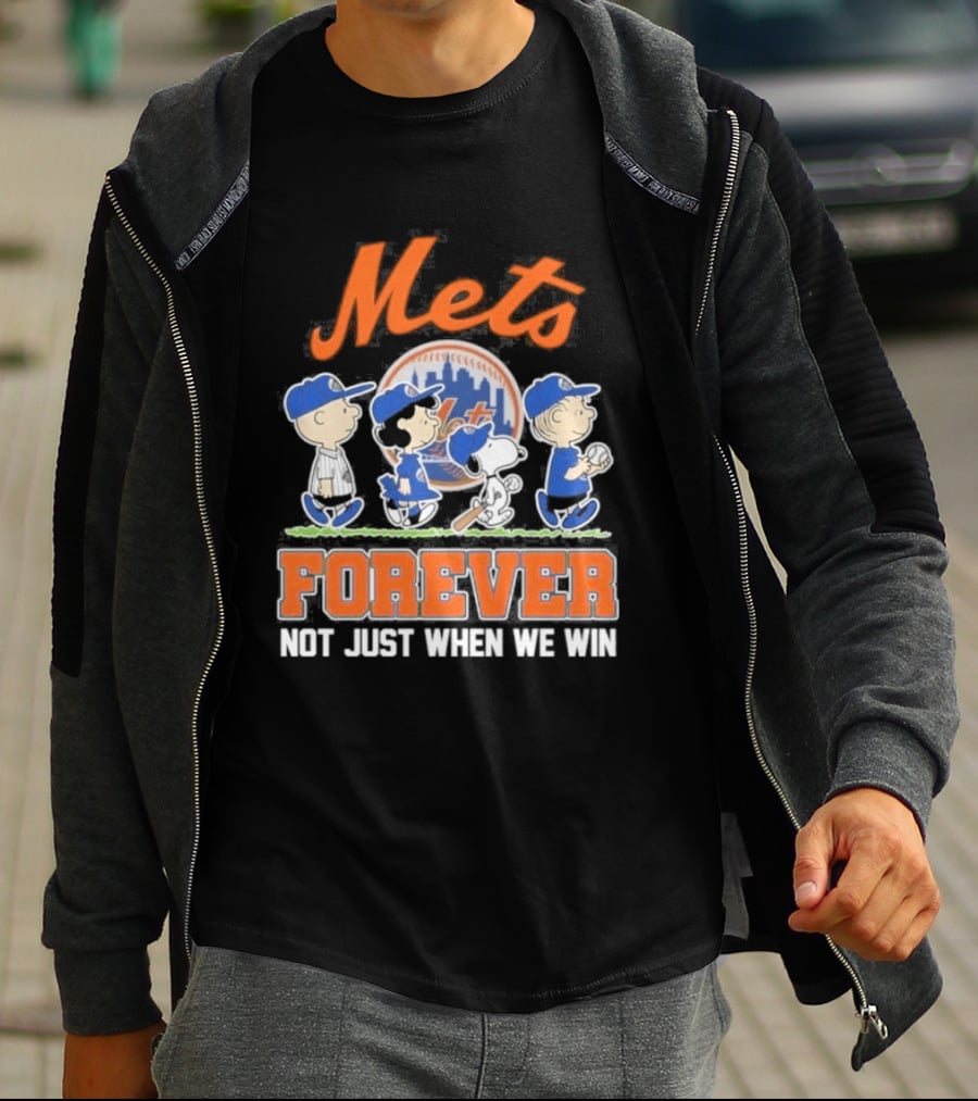 Mets Peanuts Characters Forever Not Just When We Win Baseball Collaboration T-Shirt