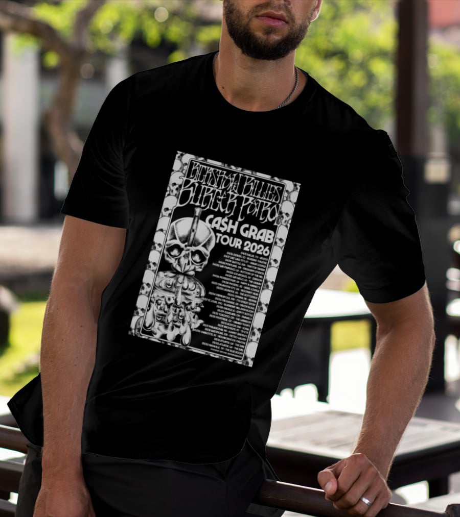 Rickshaw Billies Burger Patrol Cash Grab Tour 2026 Concert Dates Sketched Skull T-Shirt