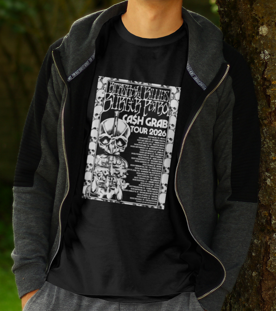 Rickshaw Billies Burger Patrol Cash Grab Tour 2026 Concert Dates Sketched Skull T-Shirt