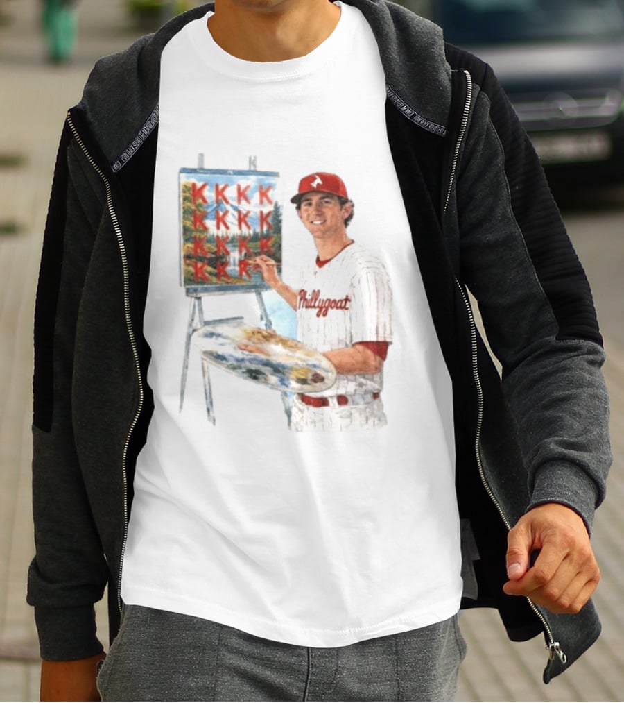 Andrew Painter Phillies Pitcher Painting Happy Little K's Phillygoat Baseball T-Shirt