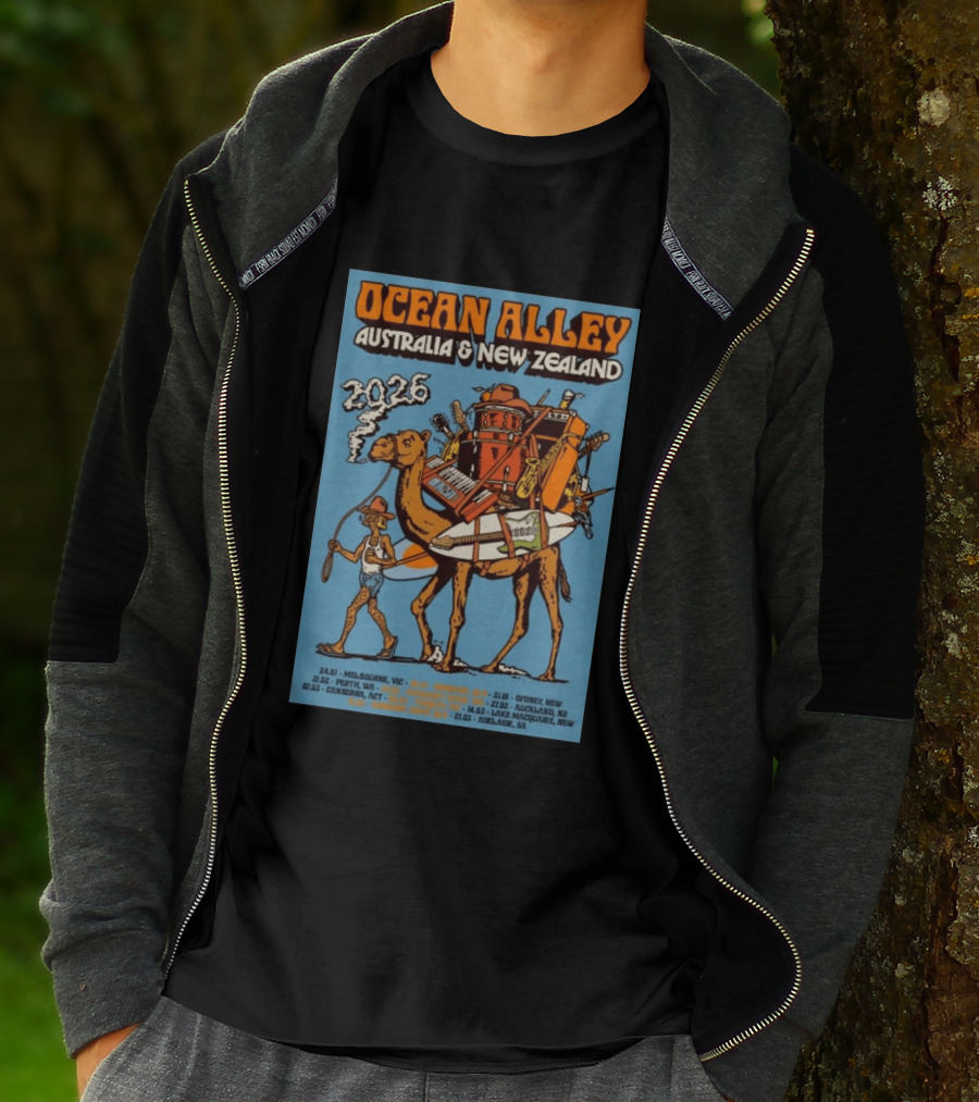 Ocean Alley Australia New Zealand 2026 Tour Dates With Camel And Musical Gear T-Shirt