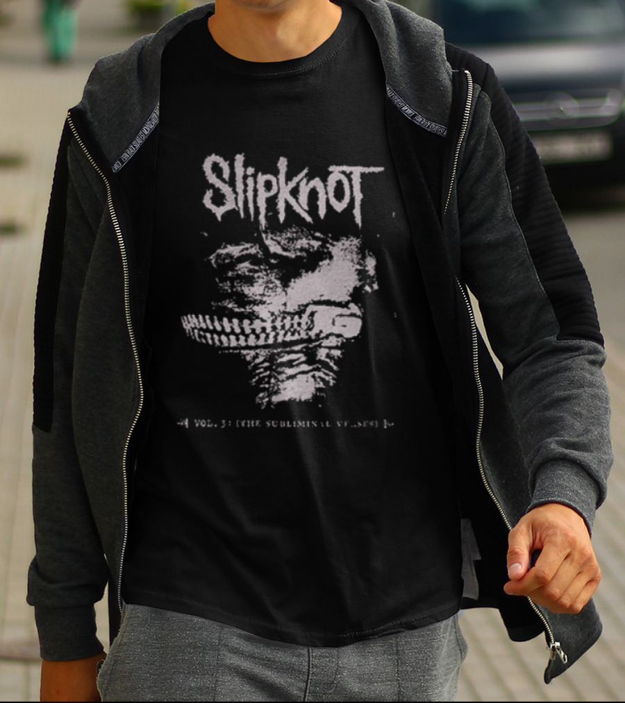 Slipknot Vol 3 The Subliminal Verses Washed Distressed Skull Face T-Shirt