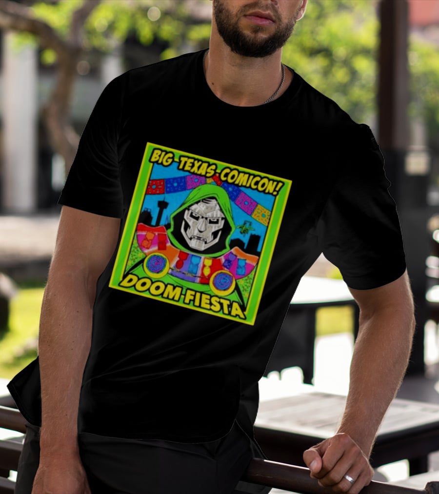 Big Texas Comicon Doom Fiesta Colorful Celebration With Iconic Mask T-Shirt