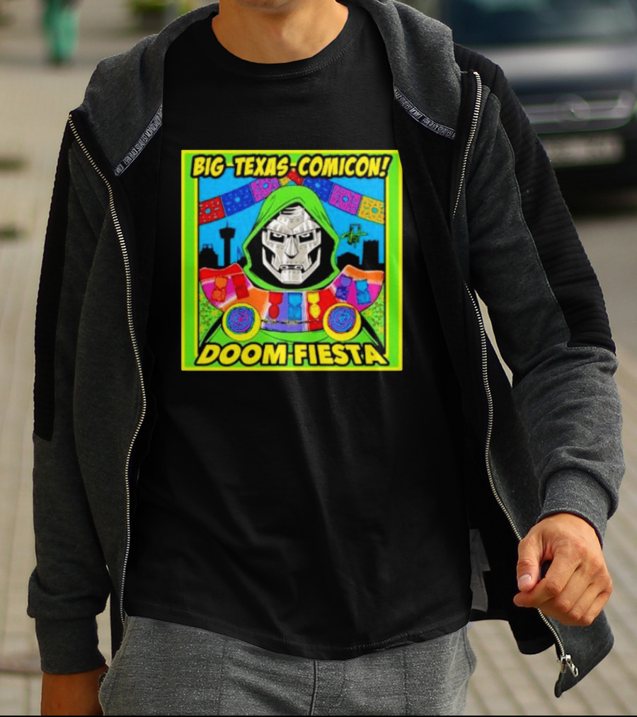 Big Texas Comicon Doom Fiesta Colorful Celebration With Iconic Mask T-Shirt
