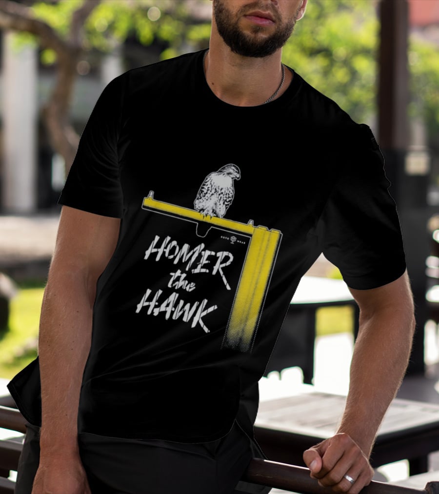 Homer The Hawk Perched On Yellow Crossbar T-Shirt