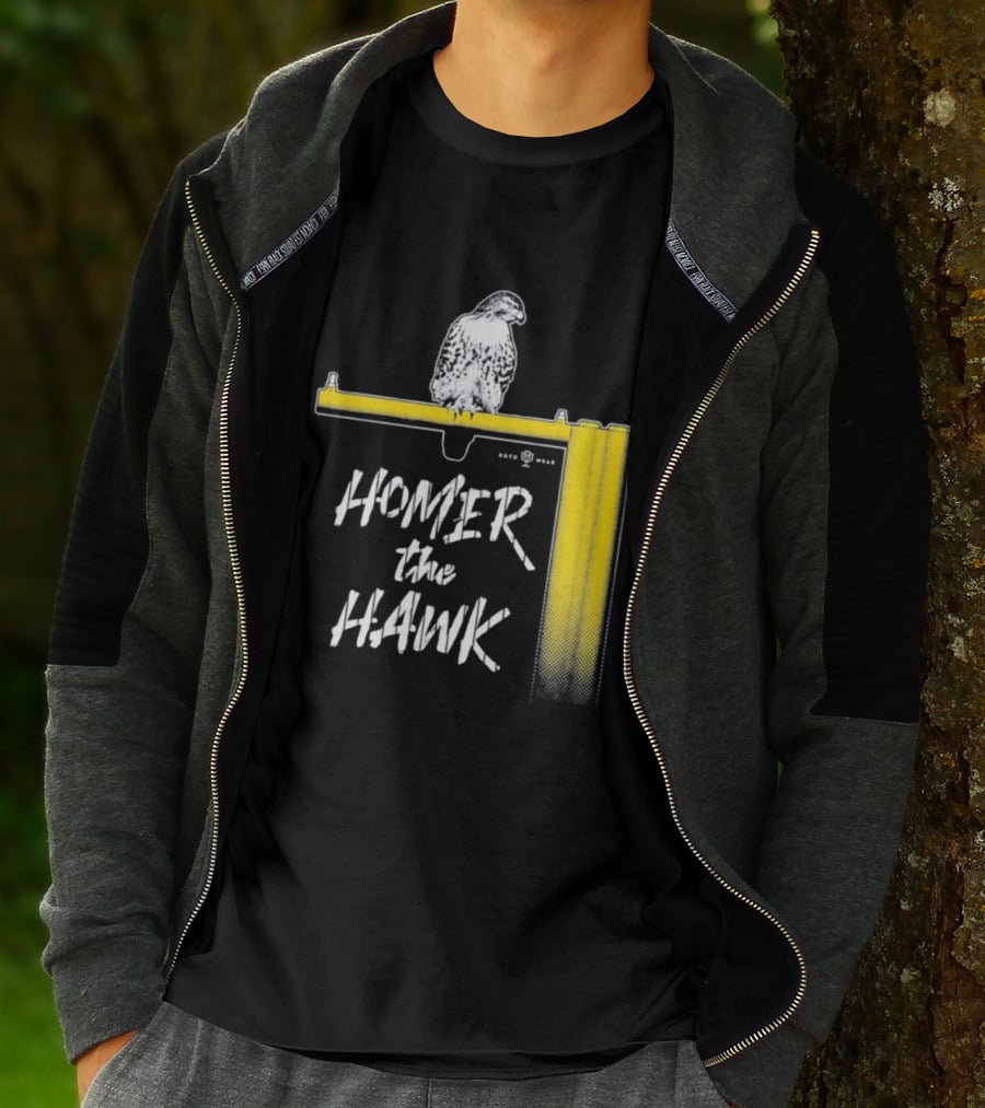 Homer The Hawk Perched On Yellow Crossbar T-Shirt