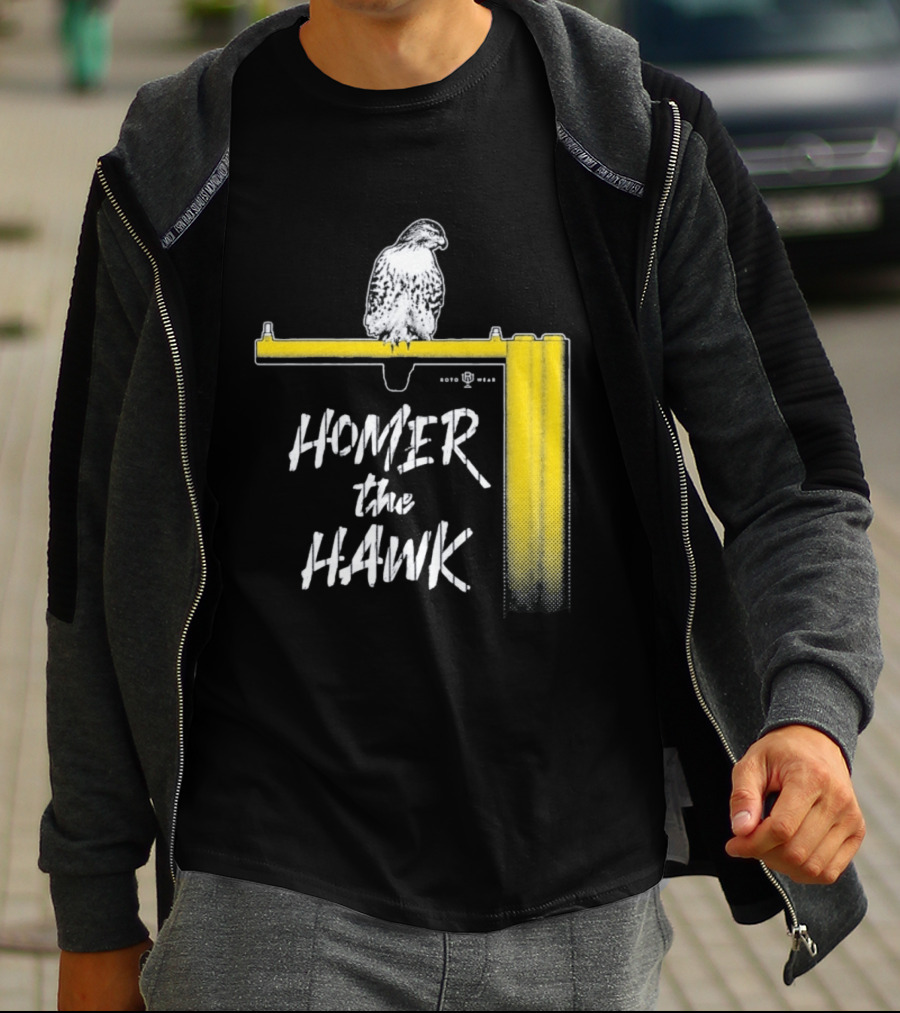 Homer The Hawk Perched On Yellow Crossbar T-Shirt
