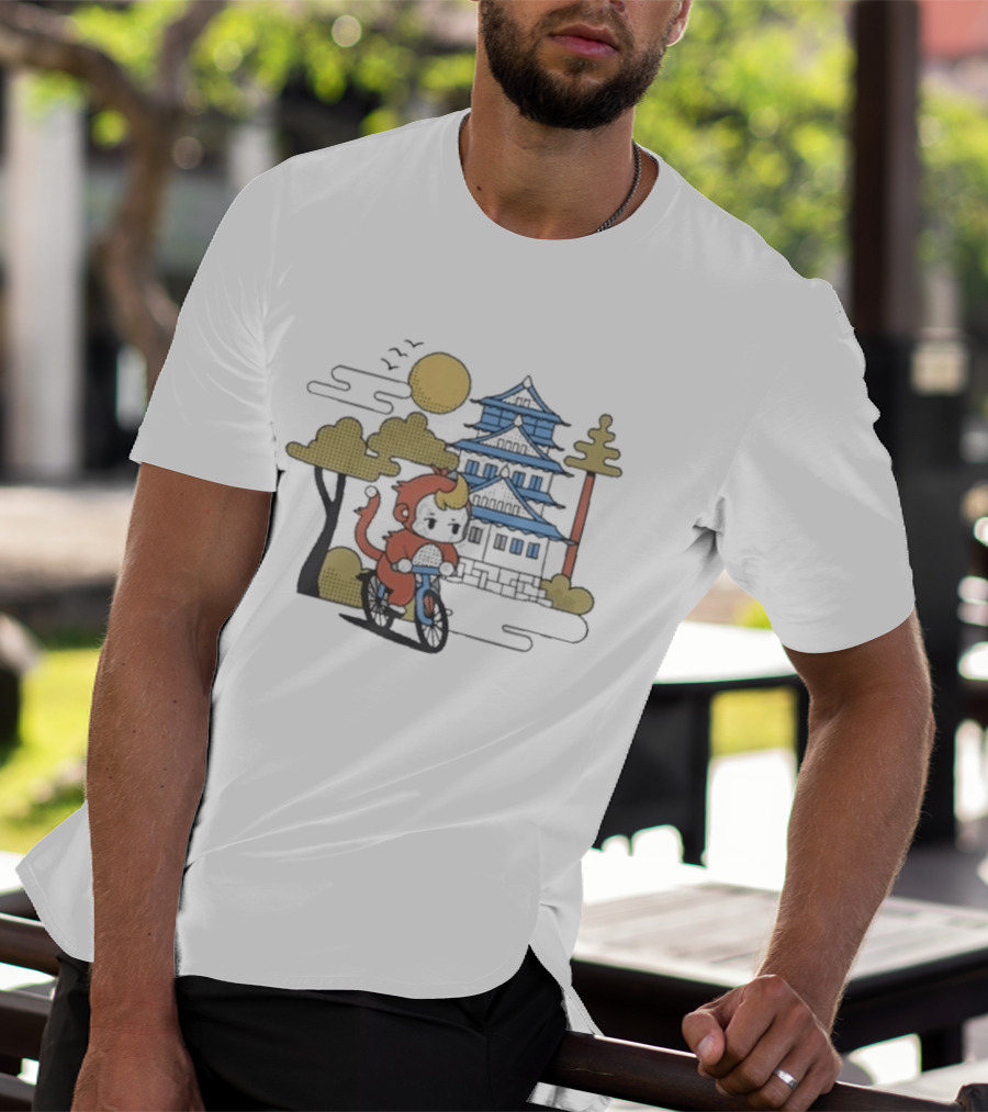 CDawgVA Anime Monkey Riding Motorcycle With Japanese Temple T-Shirt